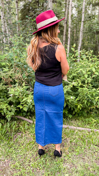 Emery Denim Maxi Skirt | Diamond Button
