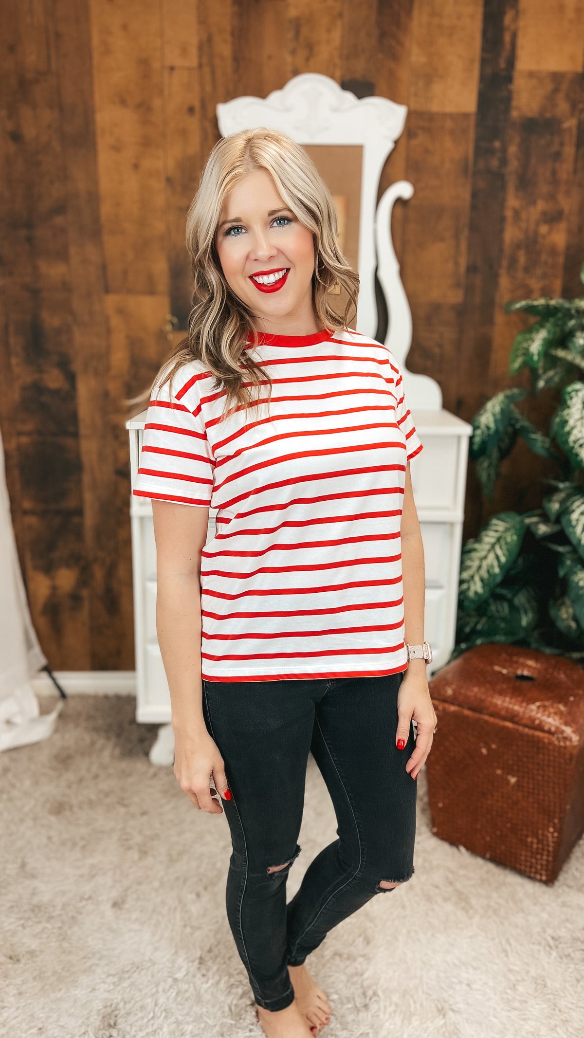 Brittany Striped Tee | Red & Ivory