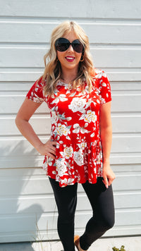 Stacey Floral Top: Red