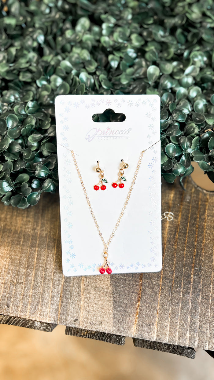 Cherry Necklace & Earring Set | Gold