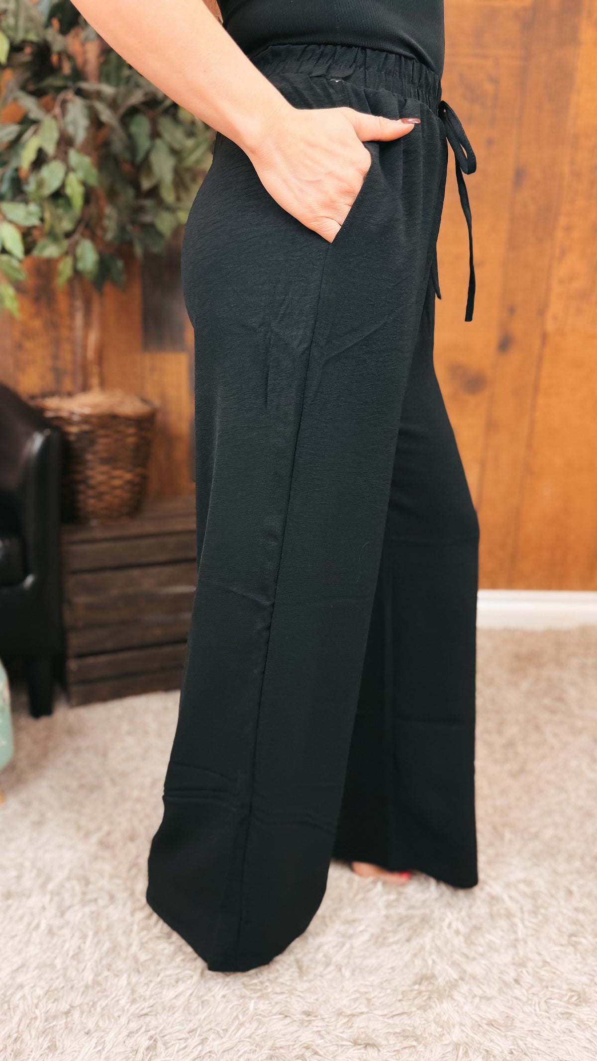 Crystal Wide Leg Pants | Black