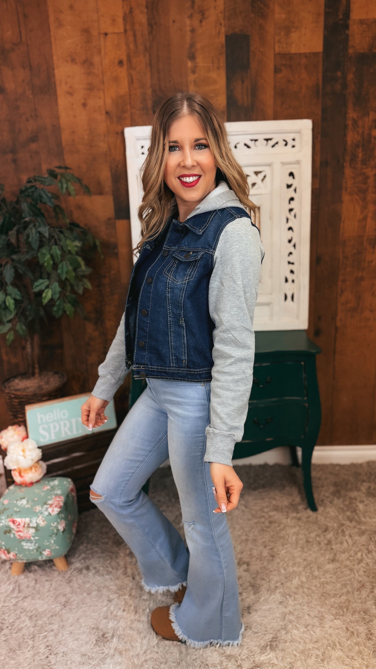 Cam Hooded Denim Jacket | Dark Blue