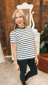 Brittany Striped Tee | Black & Ivory