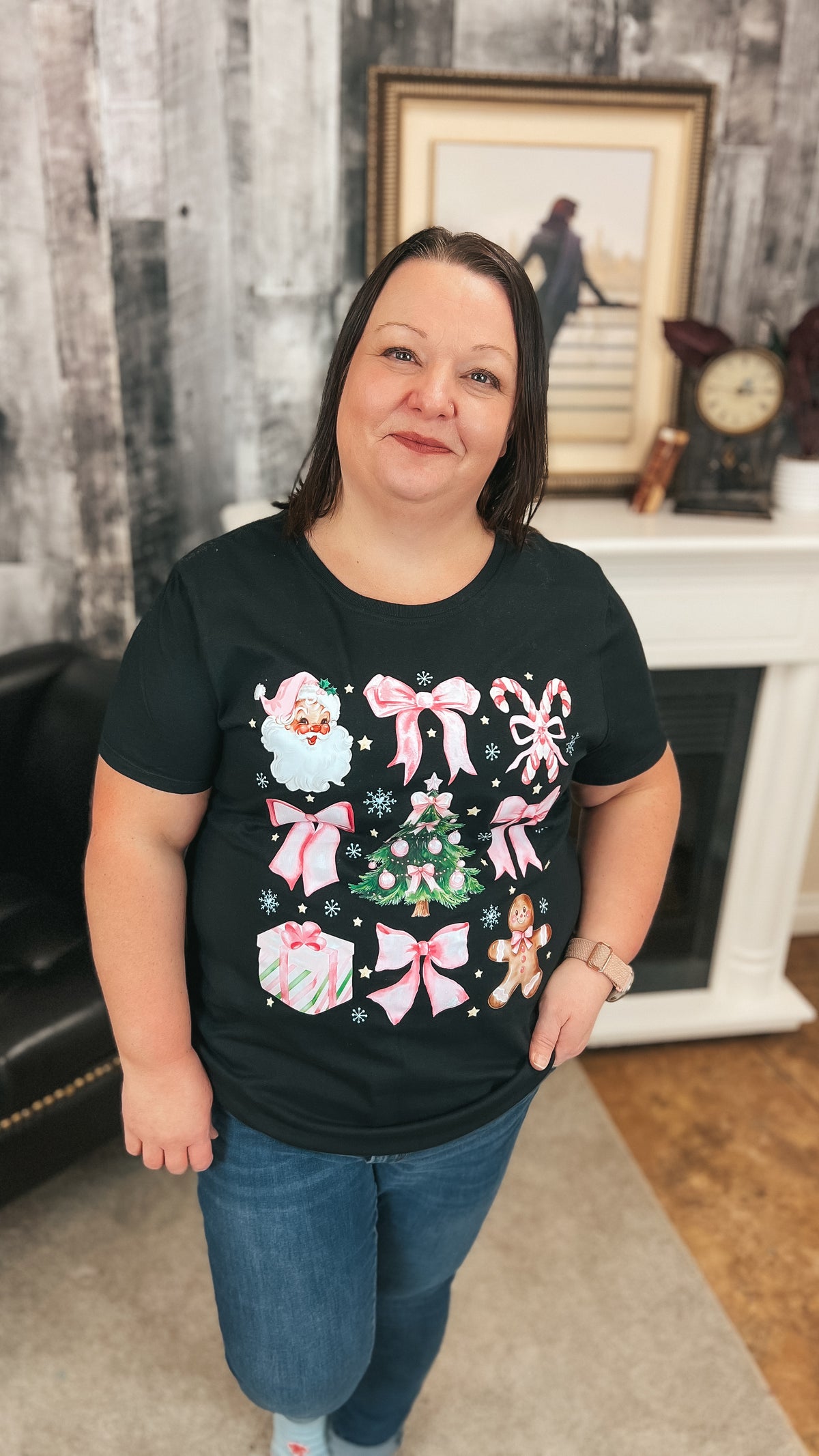 Pink Santa Tee| Black