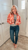 Liz Cropped Plaid Flannel Shacket: Peach