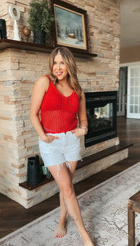Aislynne Crochet Tank Top | Red