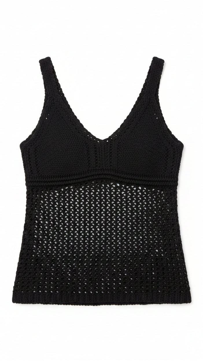 Aislynne Crochet Tank Top | Black