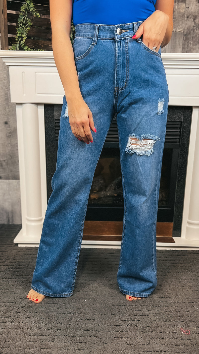 Brady Wide Leg Denim: Dark Blue