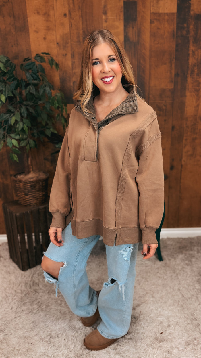 Charlene Snap Sweatshirt | Mocha