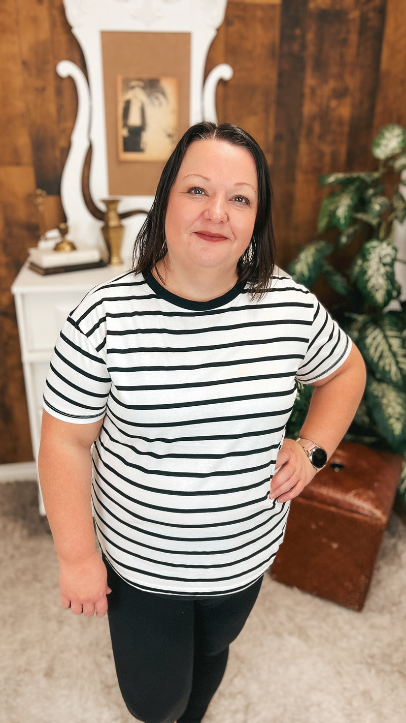 Brittany Striped Tee | Black & Ivory