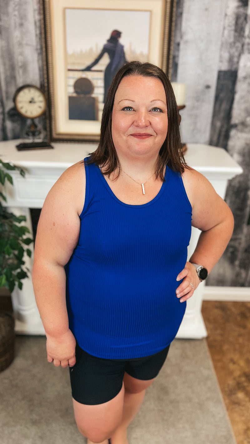 Rynlee Ribbed Tank Top: Cobalt