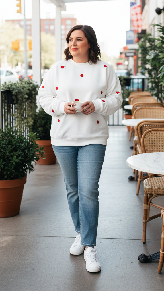 Liza Heart Crewneck | Ivory
