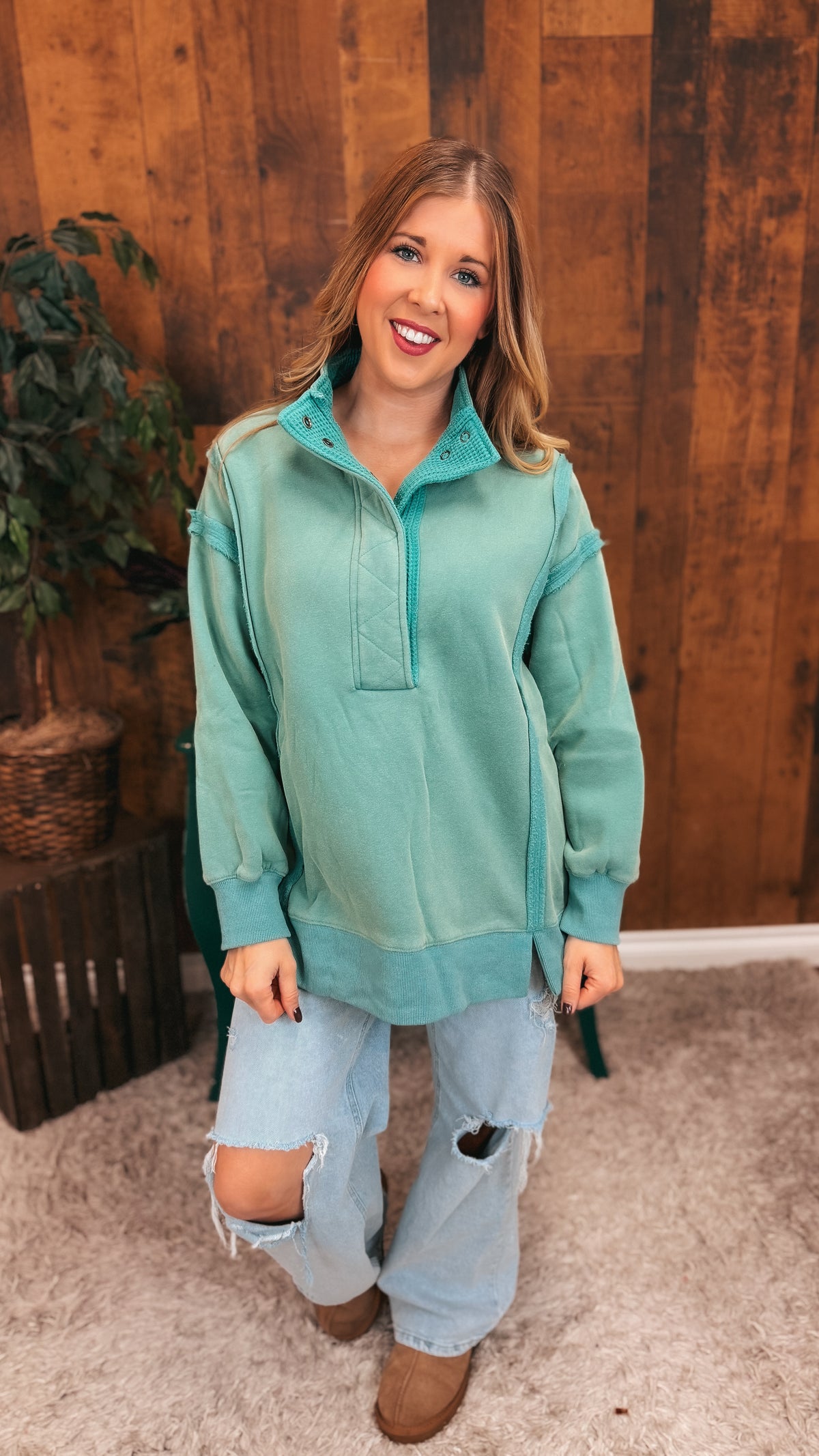 Charlene Snap Sweatshirt | Sea Green