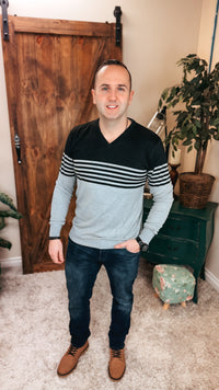 Davis V-Neck Sweater: Grey & Black