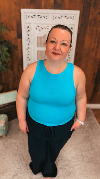 Victoria Ribbed Tank Top | Aqua Blue