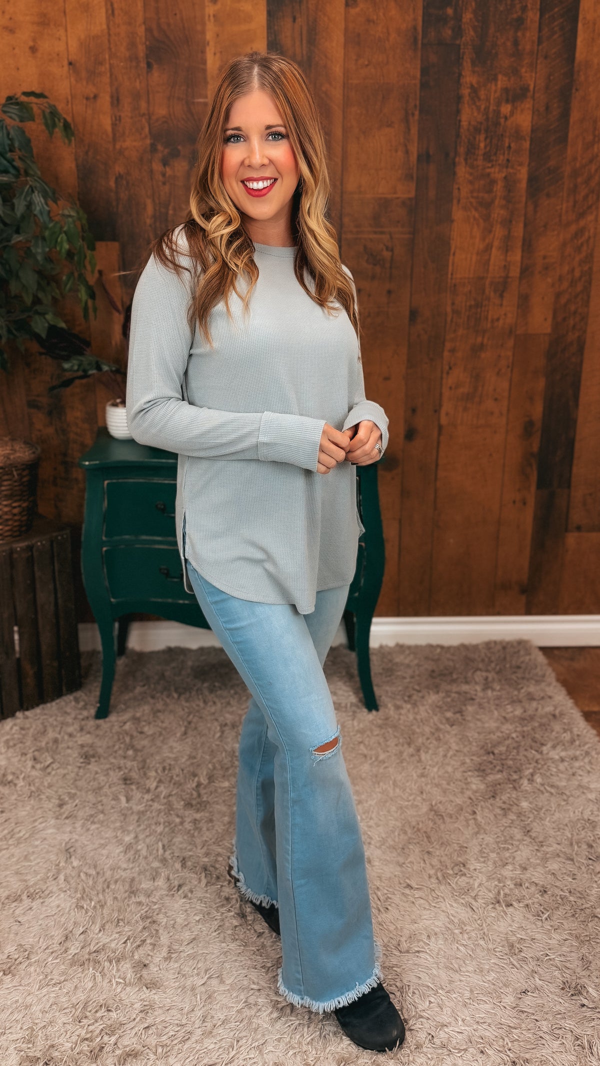 Leslie Waffle Long Sleeve | Light Grey