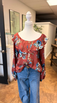 # 20 - Deep Rose Floral Long Sleeve | M | SAMPLE SALE