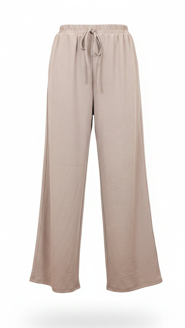 Beige wide-leg pants with drawstring waist 
