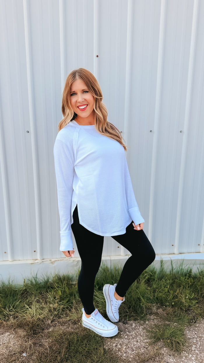 Leslie Waffle Long Sleeve | White