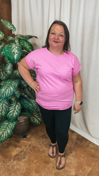 Joanne Rolled Cuff Tee | Pink