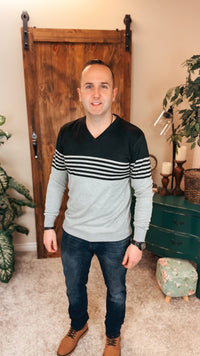 Davis V-Neck Sweater: Grey & Black