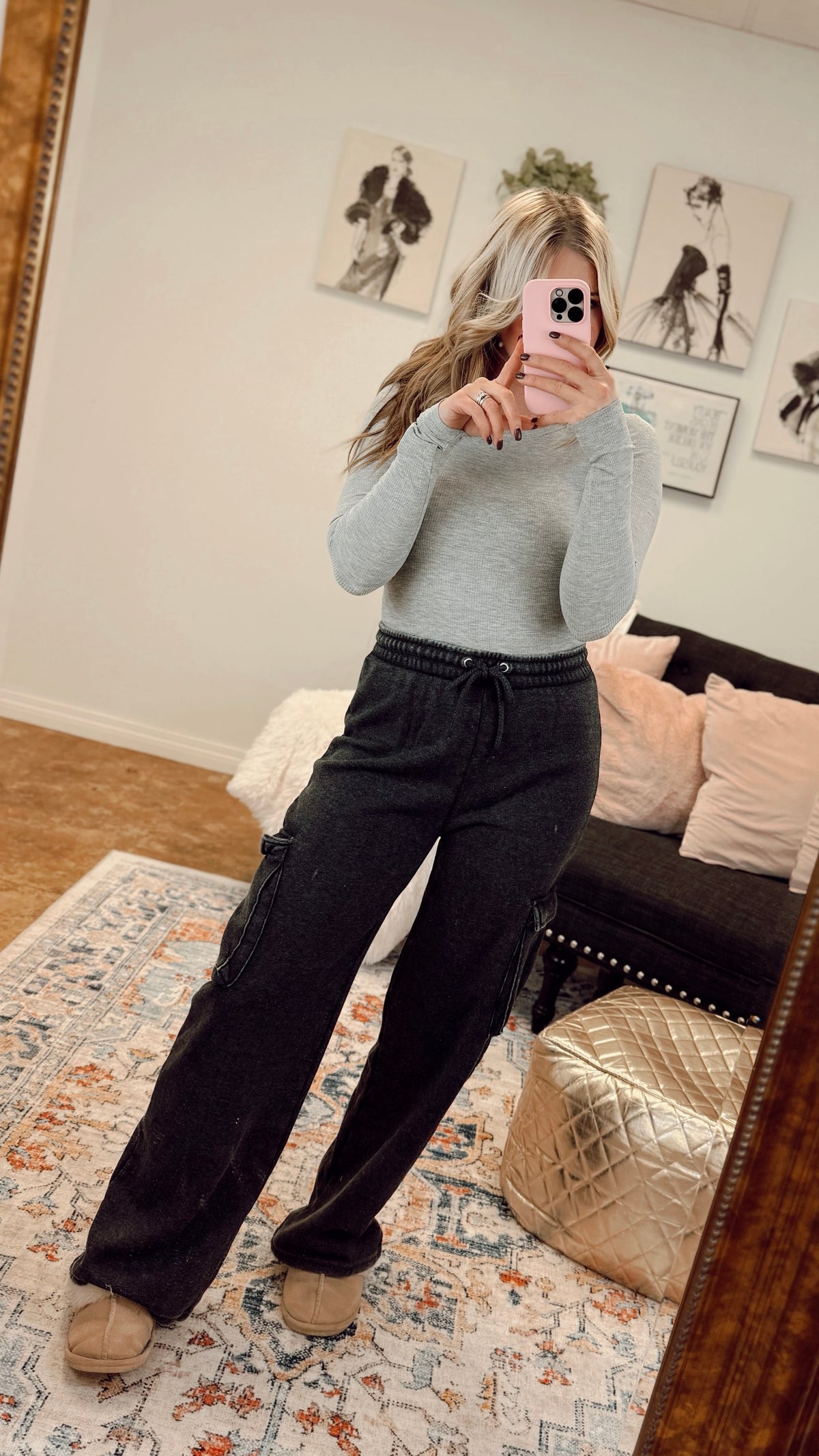 Harlow Wide Leg Cargo Jogging Pants | Charcoal