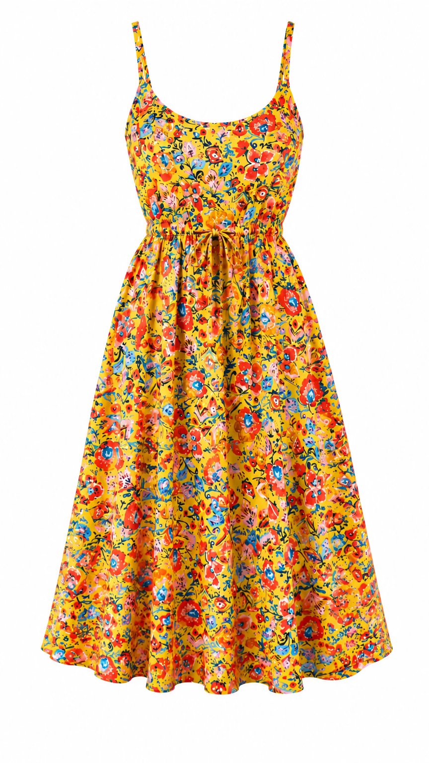 Yellow floral tank top dress with elastic waistband 