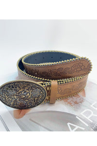 Boho Carved Belt & Buckle | Leaf Design