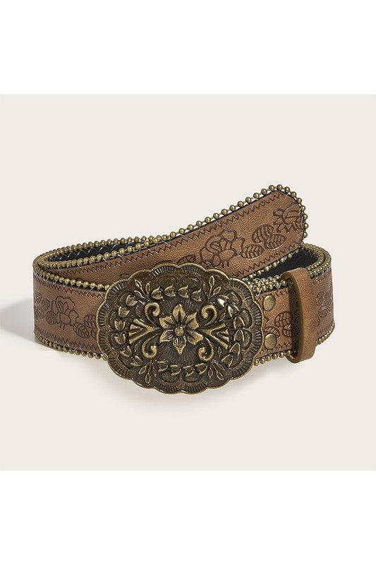 Boho Carved Belt & Buckle | Flower