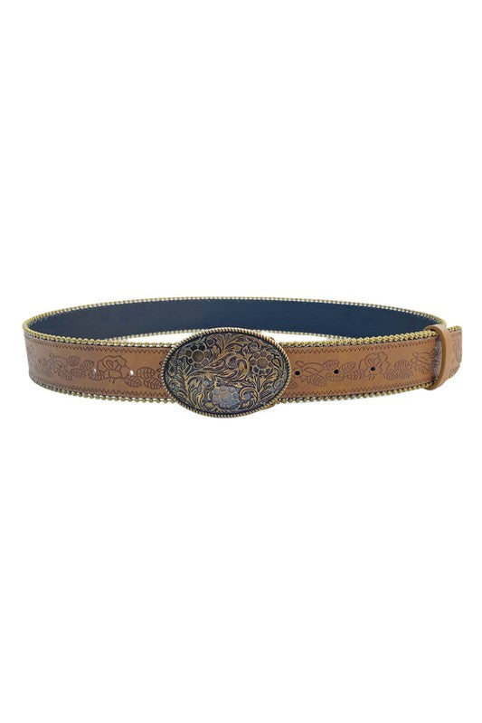 Boho Carved Belt & Buckle | Leaf Design