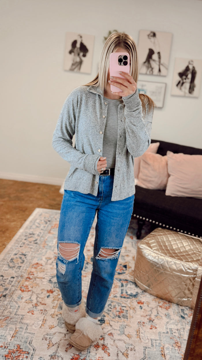 Loriann Button Shirt | Heather Grey