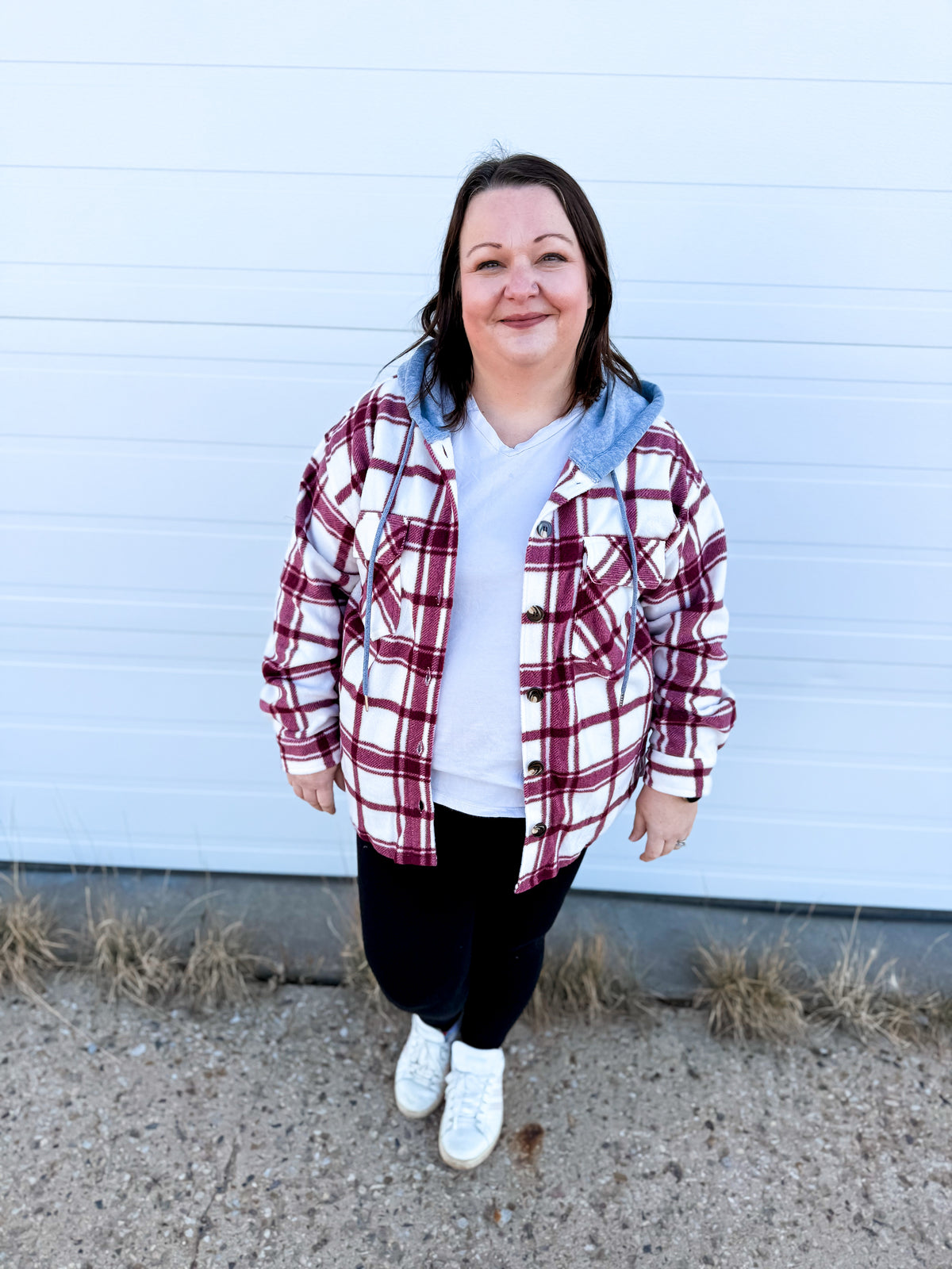 Haylee Plaid Fleece Shacket  | Wine & Ivory