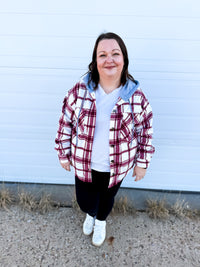 Haylee Plaid Fleece Shacket  | Wine & Ivory