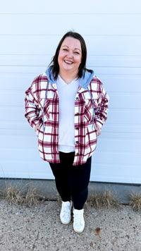Haylee Plaid Fleece Shacket  | Wine & Ivory