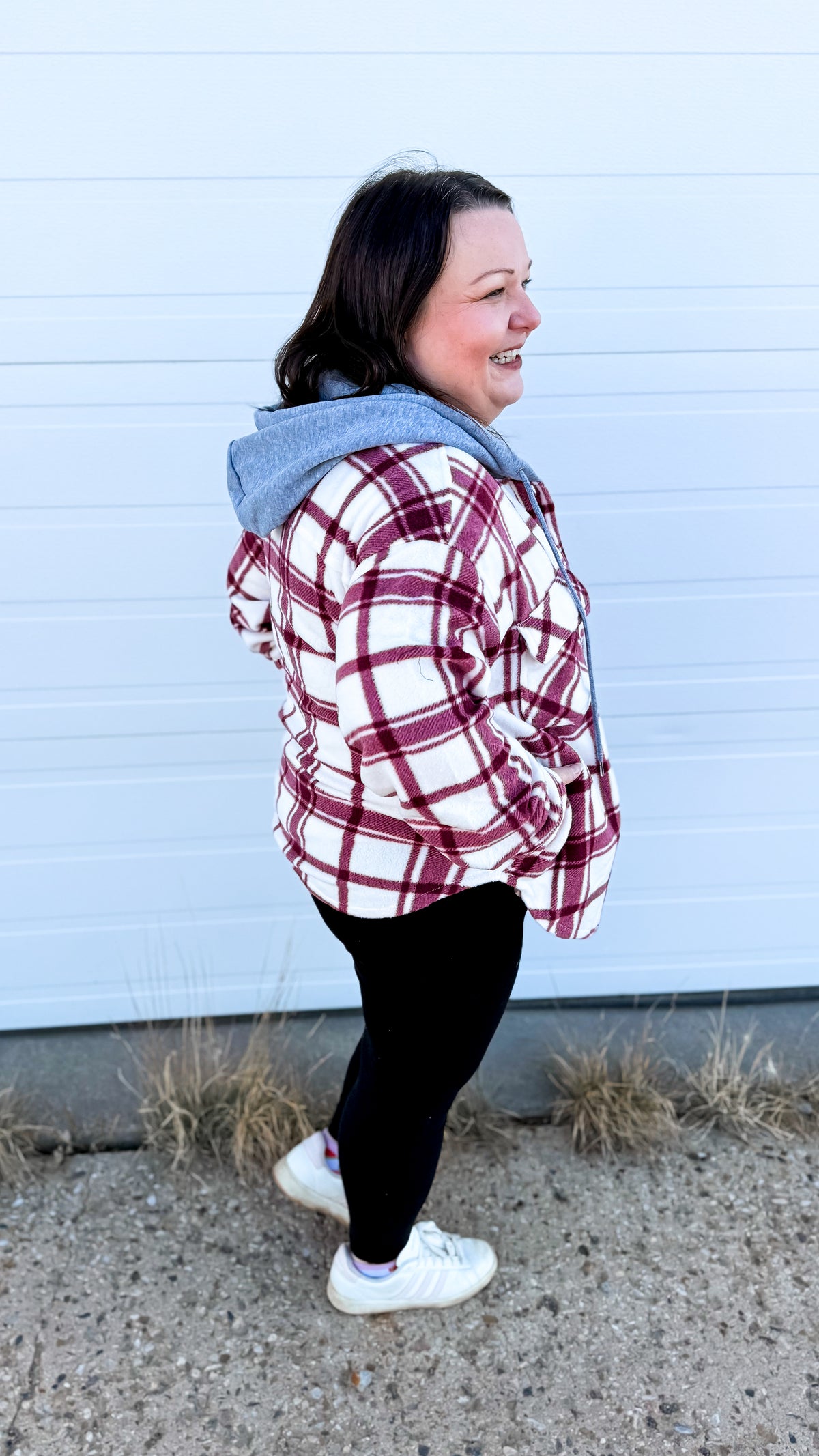 Haylee Plaid Fleece Shacket  | Wine & Ivory