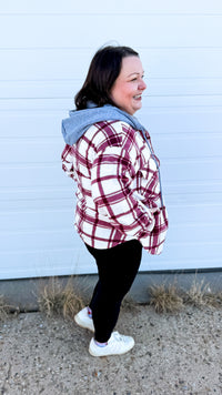 Haylee Plaid Fleece Shacket  | Wine & Ivory