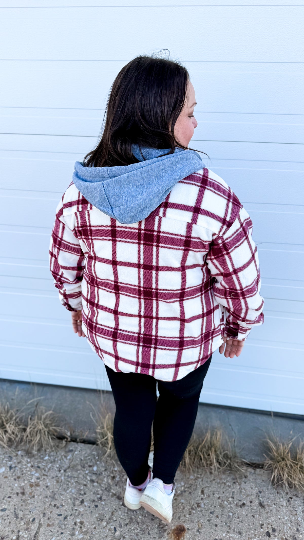 Haylee Plaid Fleece Shacket  | Wine & Ivory