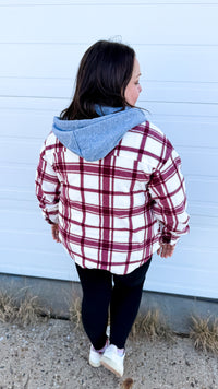 Haylee Plaid Fleece Shacket  | Wine & Ivory