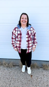 Haylee Plaid Fleece Shacket  | Wine & Ivory