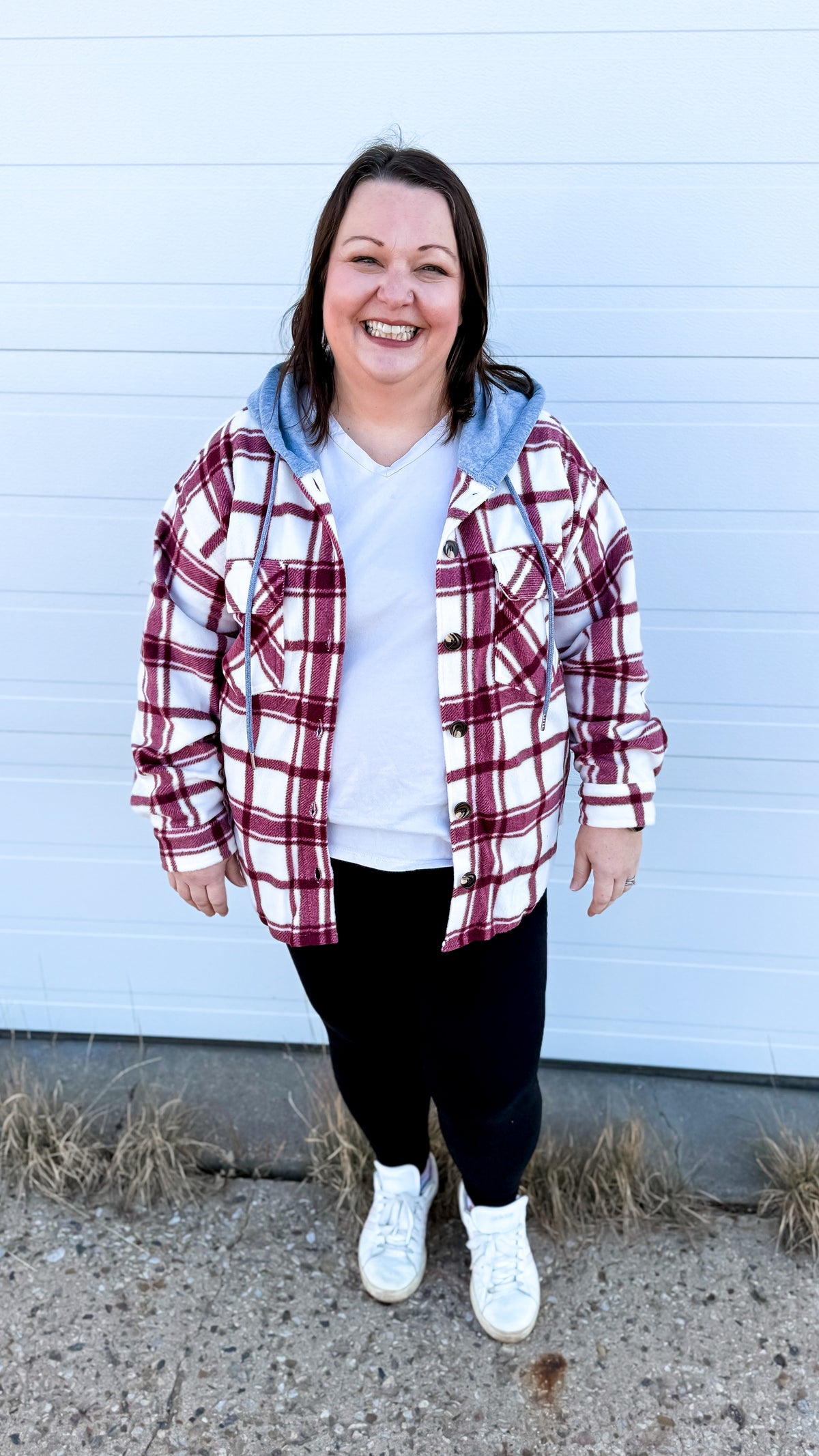 Haylee Plaid Fleece Shacket  | Wine & Ivory
