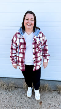 Haylee Plaid Fleece Shacket  | Wine & Ivory