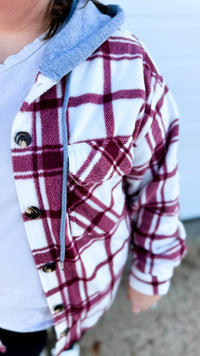 Haylee Plaid Fleece Shacket  | Wine & Ivory