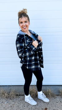 Haylee Plaid Fleece Shacket  | Black & Ivory