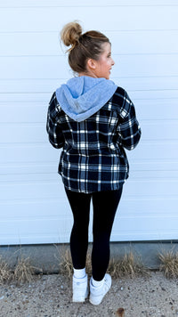 Haylee Plaid Fleece Shacket  | Black & Ivory