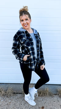 Haylee Plaid Fleece Shacket  | Black & Ivory