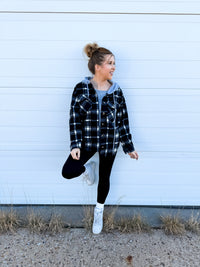 Haylee Plaid Fleece Shacket  | Black & Ivory