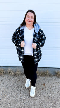 Haylee Plaid Fleece Shacket  | Black & Ivory