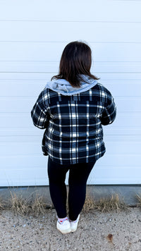 Haylee Plaid Fleece Shacket  | Black & Ivory