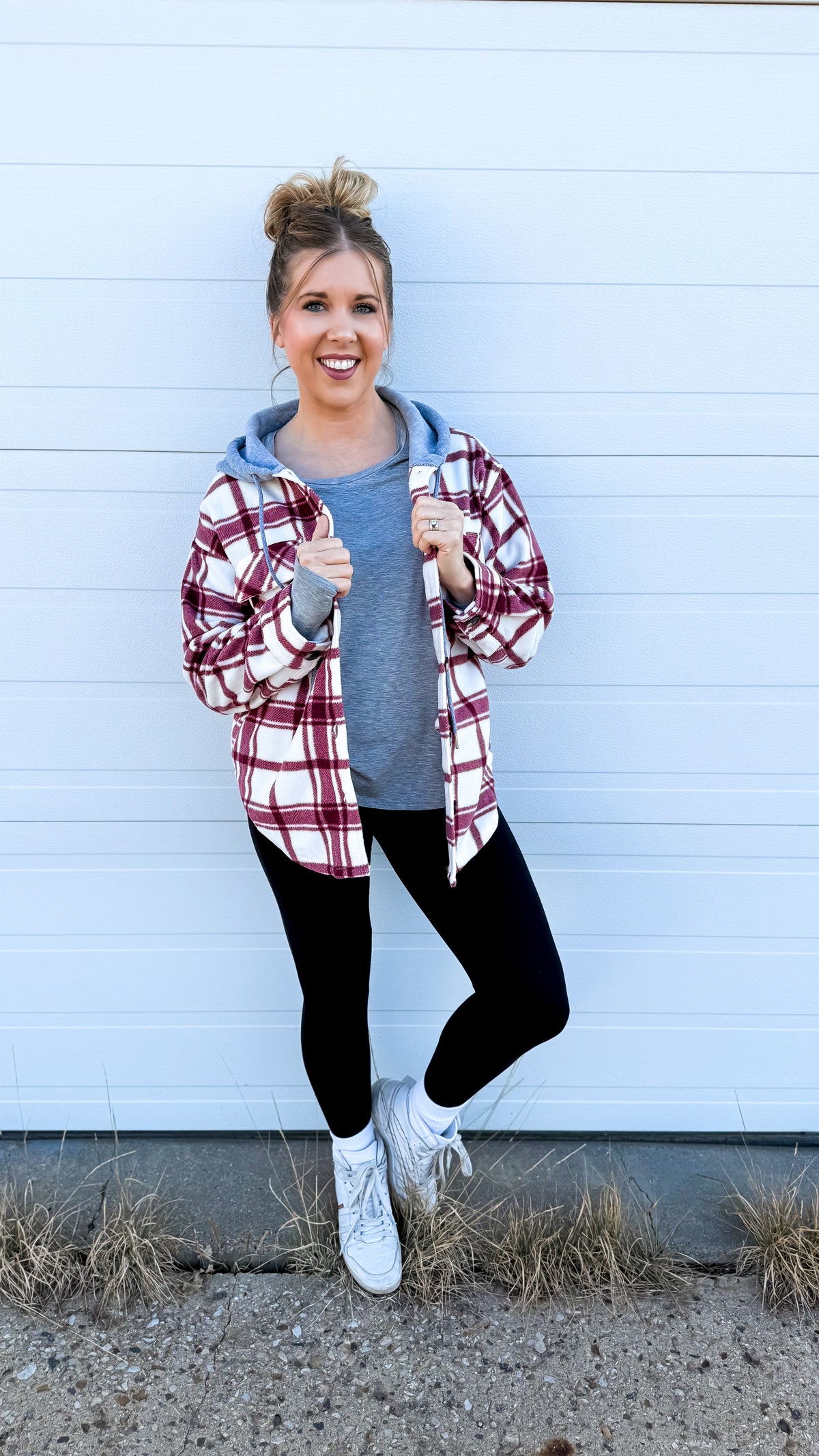 Haylee Plaid Fleece Shacket  | Wine & Ivory