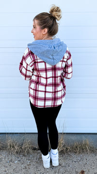 Haylee Plaid Fleece Shacket  | Wine & Ivory